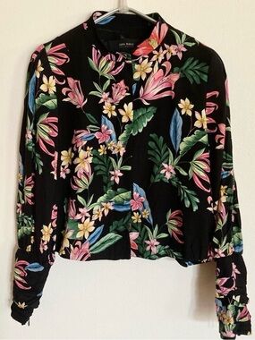 ZARA | Floral Black Bomber Jacket